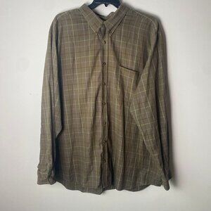 Eddie Bauer Relaxed Fit Plaid Button-Up Shirt XXXL Tall 100% Cotton Olive & Purp